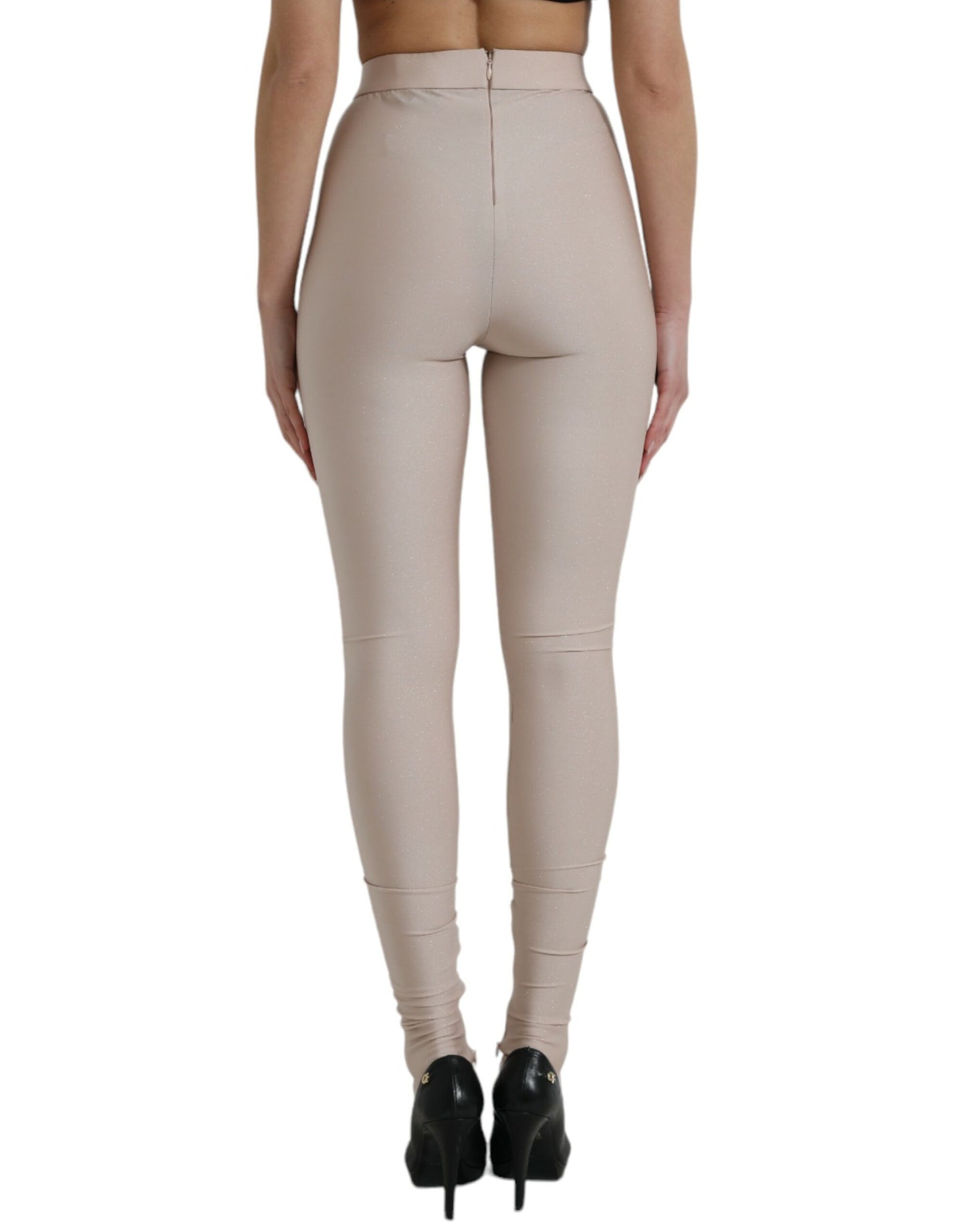 Beige Nylon Stretch Slim Leggings Pants