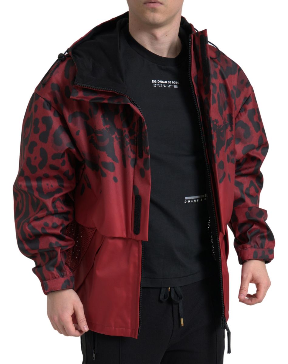 Red Leopard Hooded Rain Coat Jacket