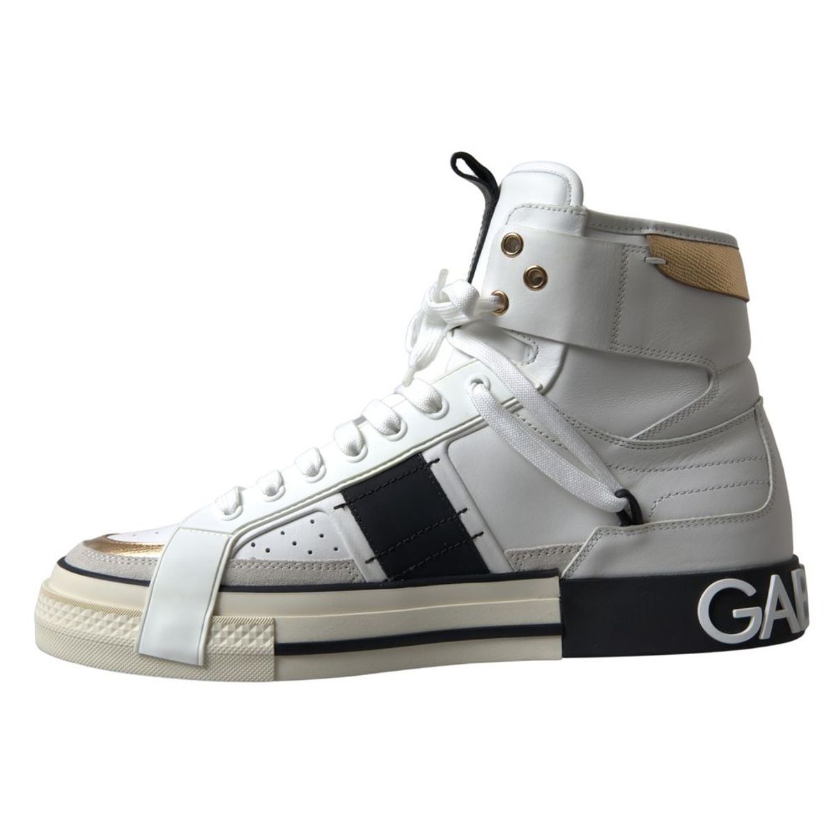 Elegant High Top Sneakers in White and Gold