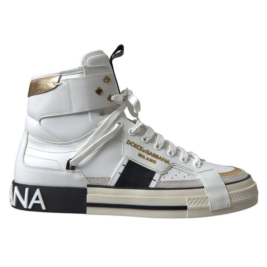 Elegant High Top Sneakers in White and Gold