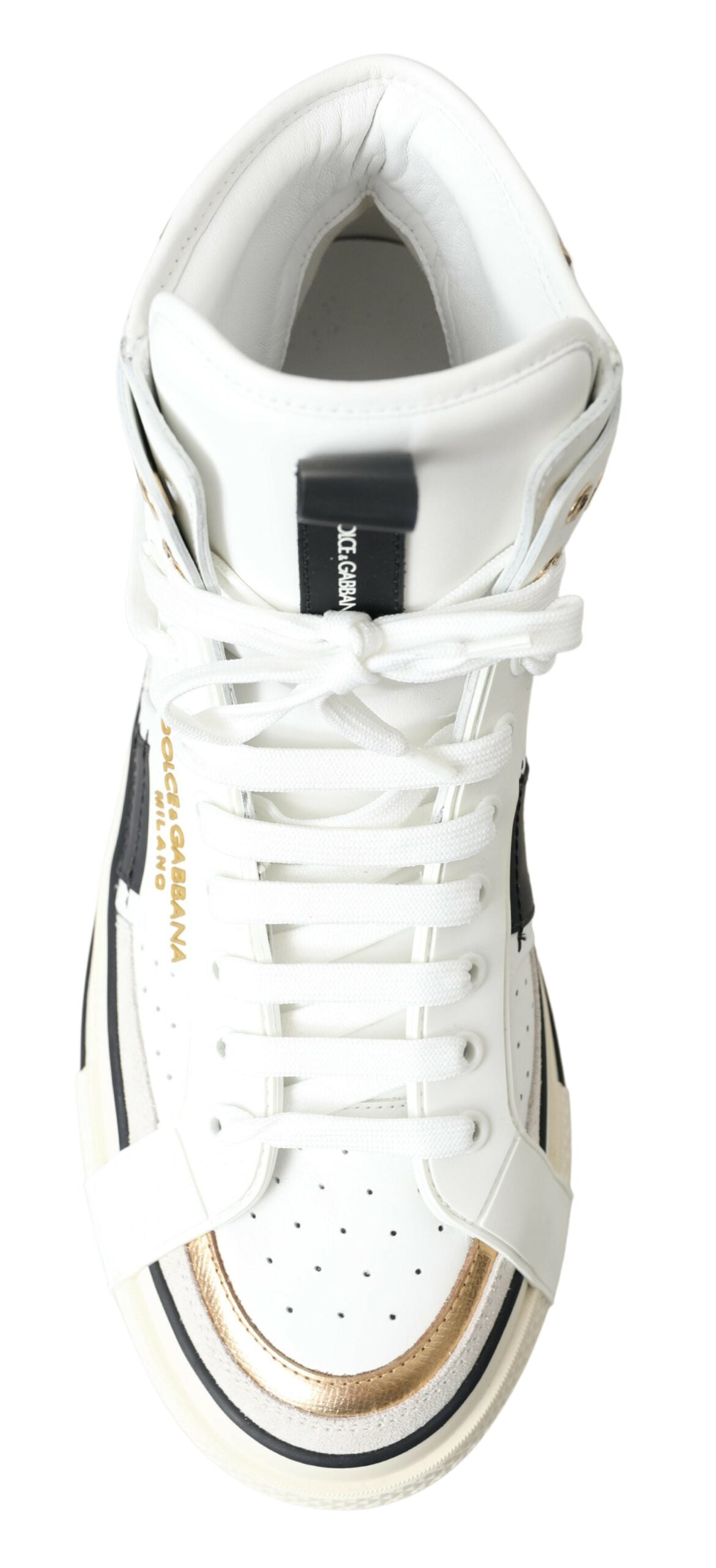 Elegant High Top Sneakers in White and Gold