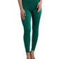 Green Nylon Stretch Slim Leggings Pants