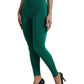 Green Nylon Stretch Slim Leggings Pants