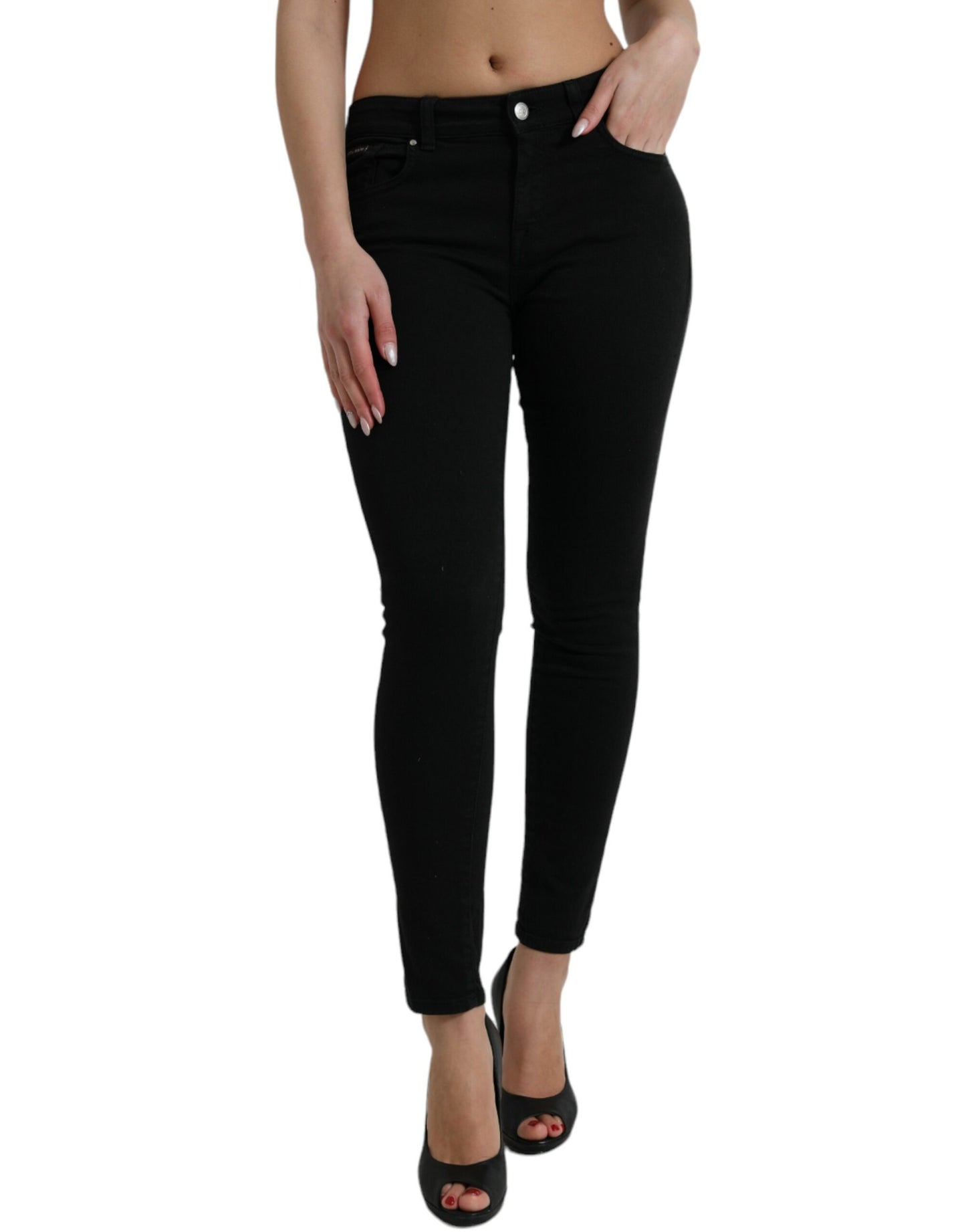 Black Cotton Stretch Denim Skinny Jeans