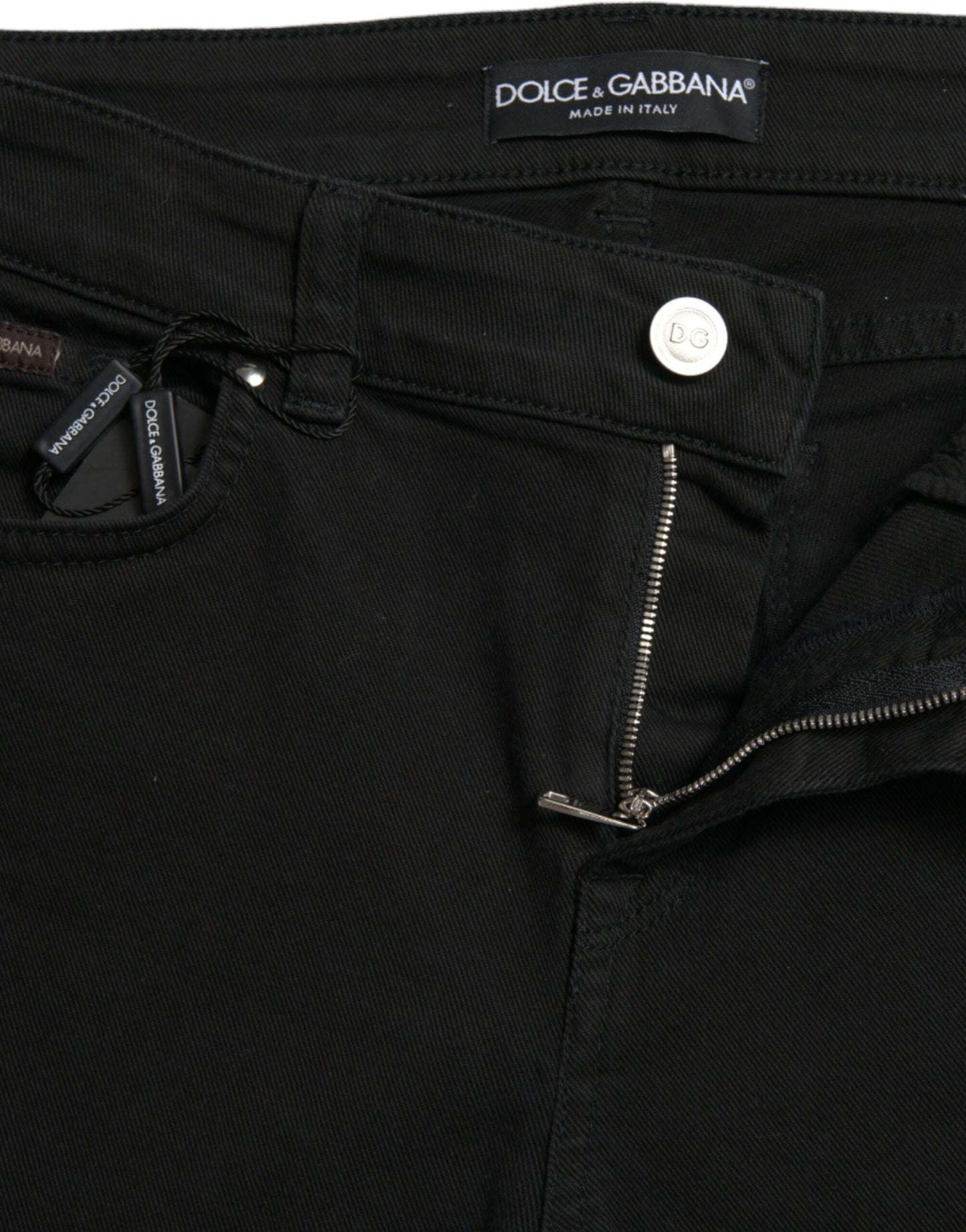 Black Cotton Stretch Denim Skinny Jeans