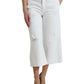 White Cotton Cropped Wide Leg Denim Jeans