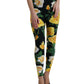 Black Floral Nylon High Waist Leggings Pants