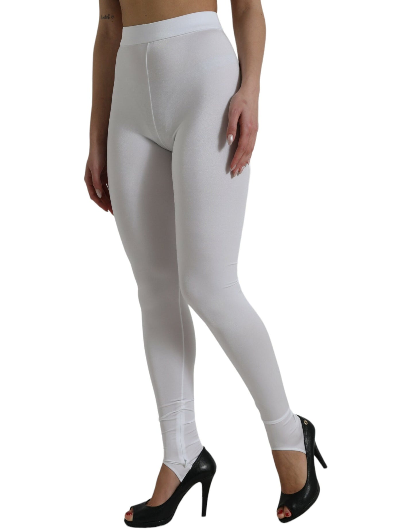 White Nylon Stretch Slim Leggings Pants