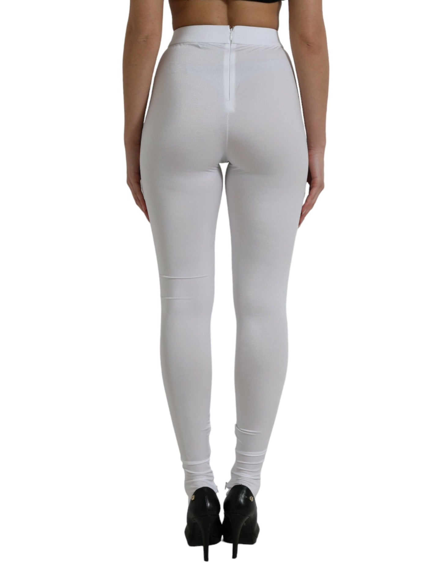 White Nylon Stretch Slim Leggings Pants