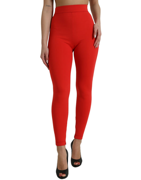 Red Nylon Stretch Slim Leggings Pants