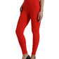 Red Nylon Stretch Slim Leggings Pants