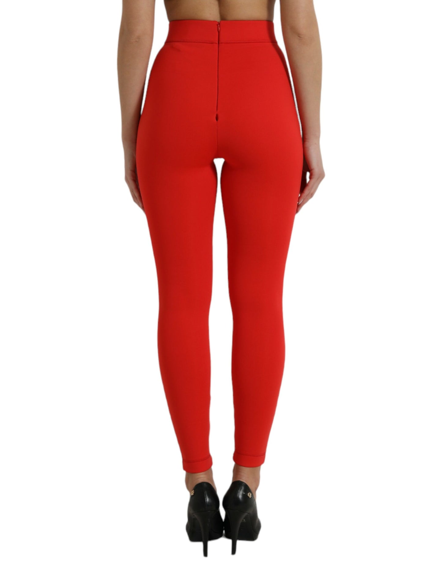 Red Nylon Stretch Slim Leggings Pants