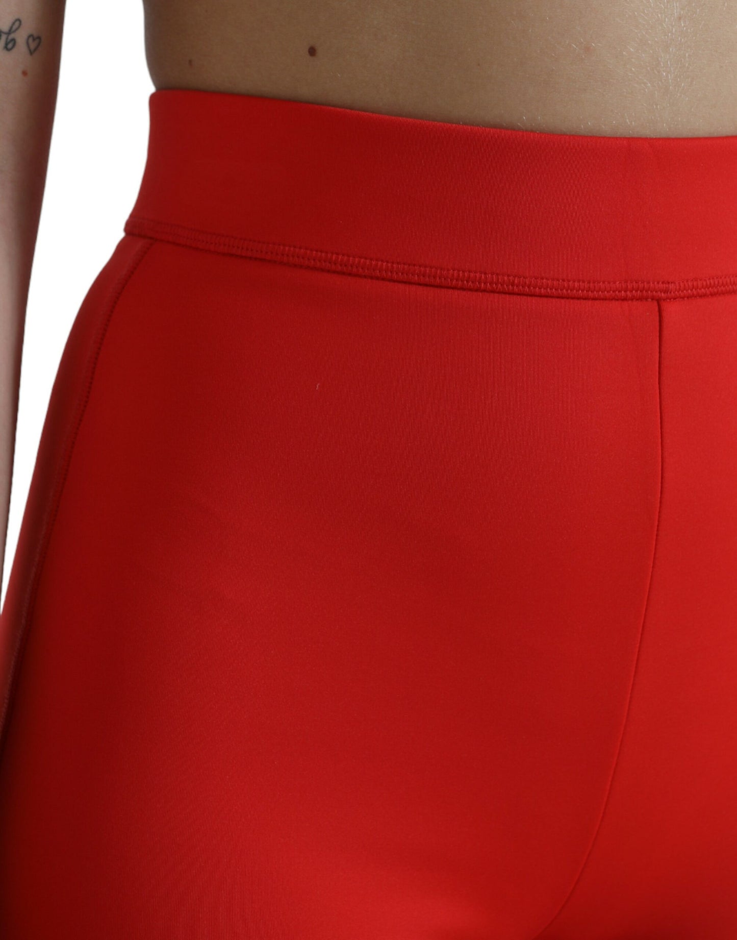 Red Nylon Stretch Slim Leggings Pants