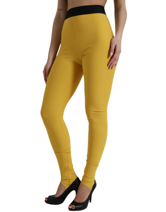 Yellow Nylon Stretch Leggings Pants