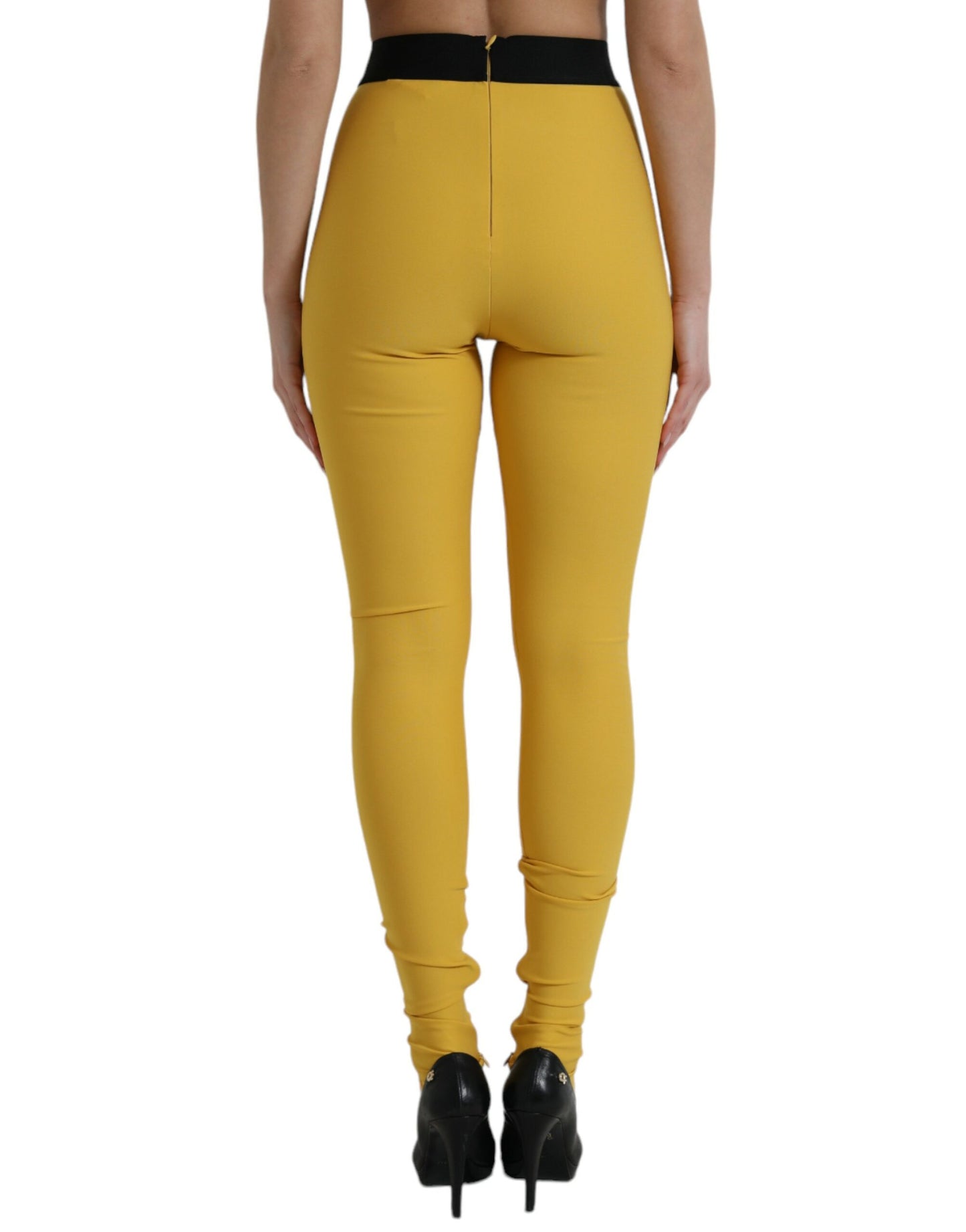 Yellow Nylon Stretch Leggings Pants