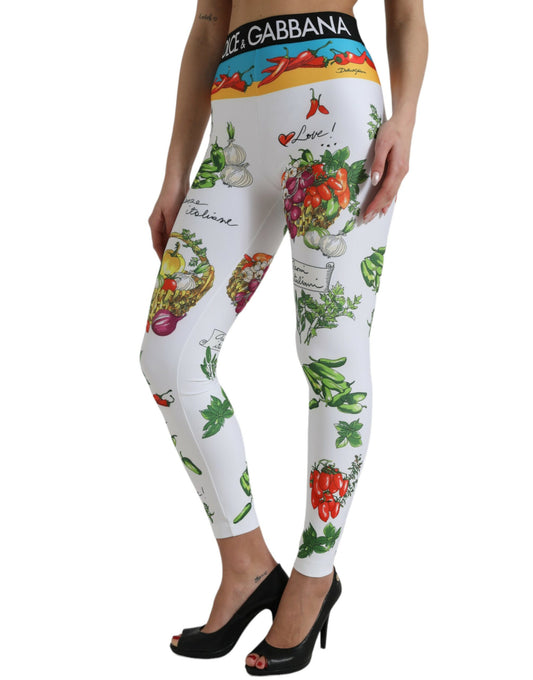 White Vegetables High Waist Leggings Pants