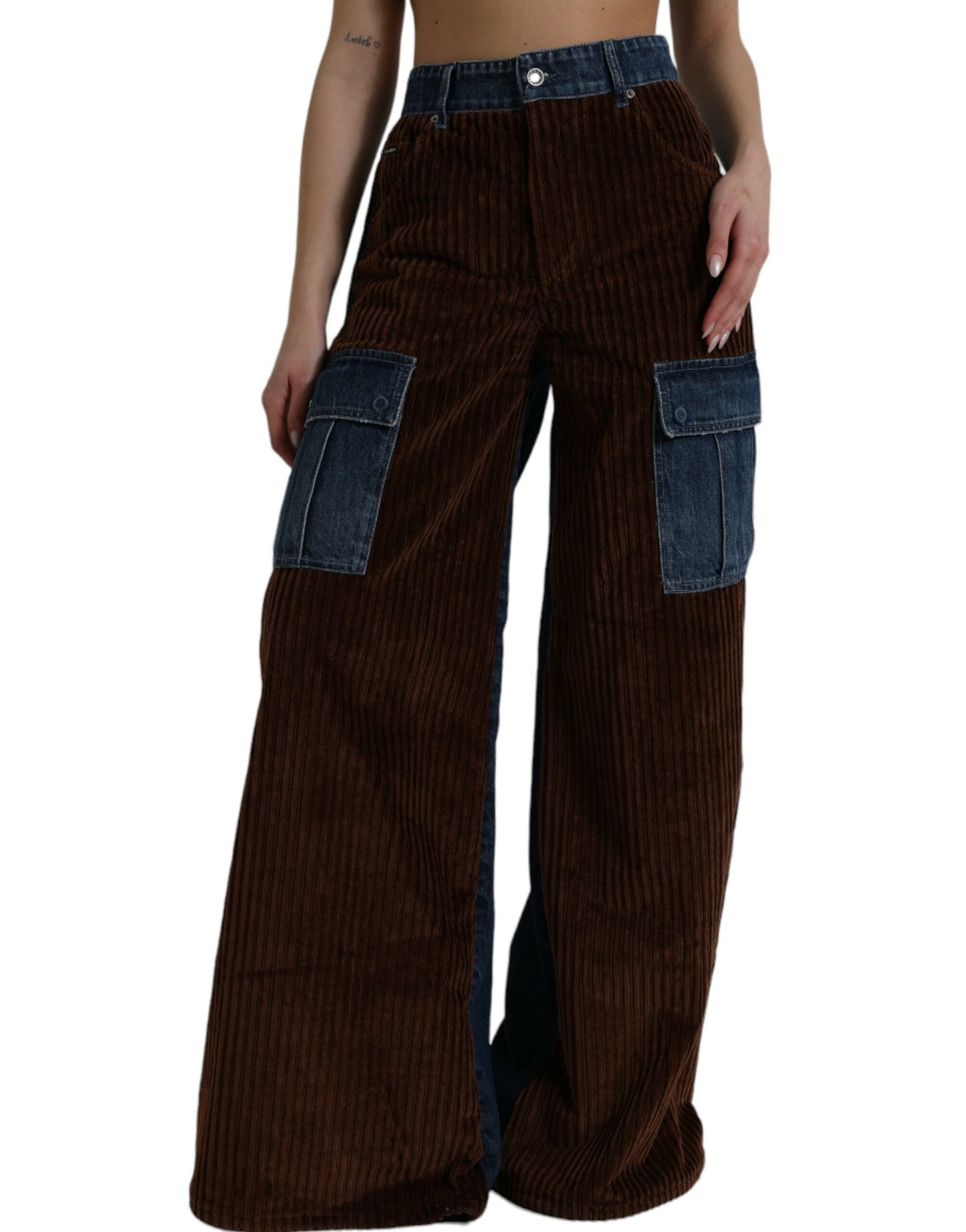 Brown Corduroy Cargo Denim Wide Leg Jeans