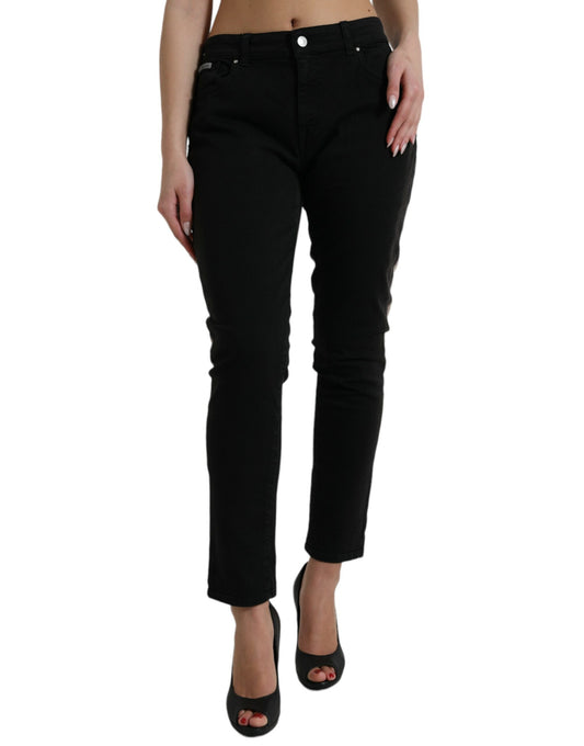 Black Gray Two Tone Denim Logo Skinny Jeans