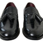 Elegant Black Gold Tassel Leather Loafers