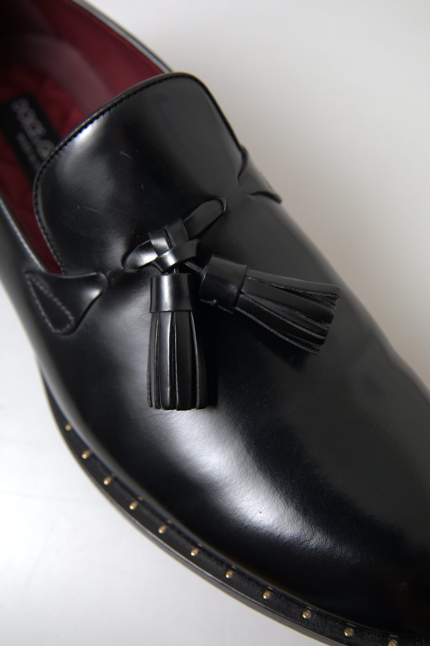 Elegant Black Gold Tassel Leather Loafers