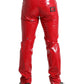 Red Shine Polyester Skinny Pants