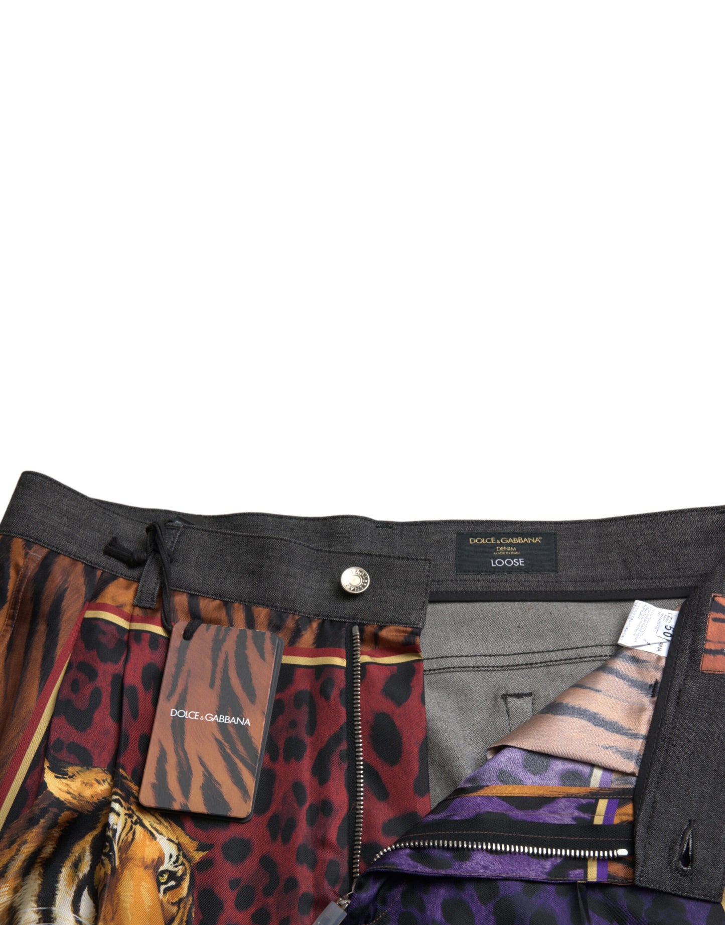 Multicolor Tiger Cotton Loose Denim Jeans