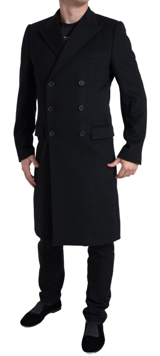 Sleek Black Wool-Cashmere Trench Coat