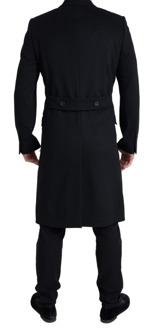 Sleek Black Wool-Cashmere Trench Coat