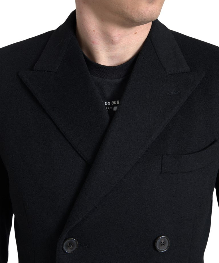 Sleek Black Wool-Cashmere Trench Coat