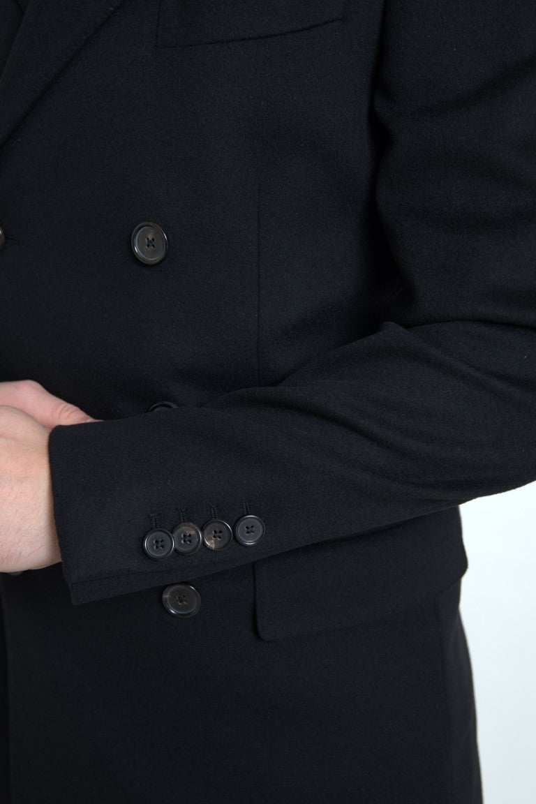 Sleek Black Wool-Cashmere Trench Coat