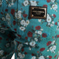 Blue Floral Print Skinny Cotton Denim Pants