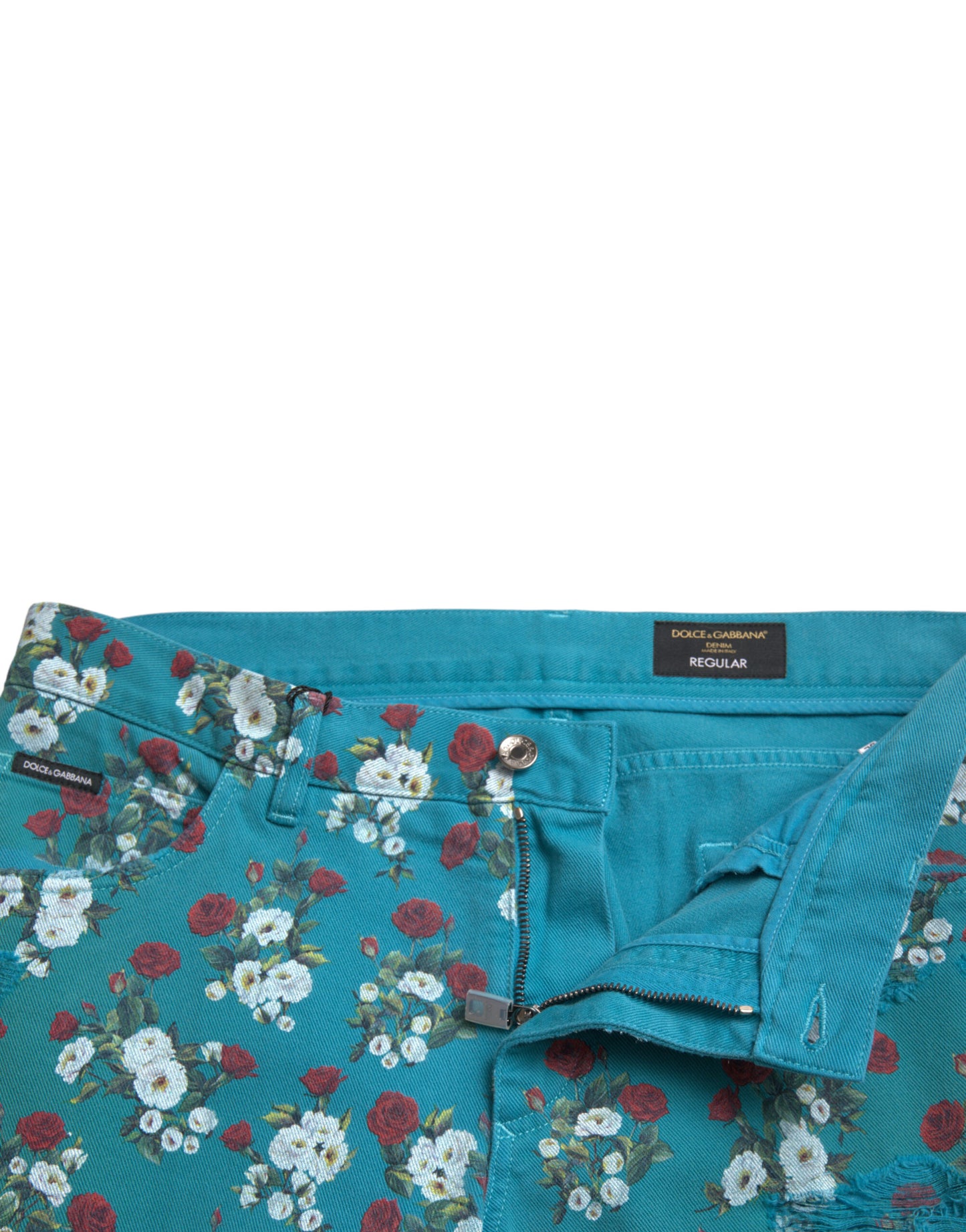 Blue Floral Print Skinny Cotton Denim Pants