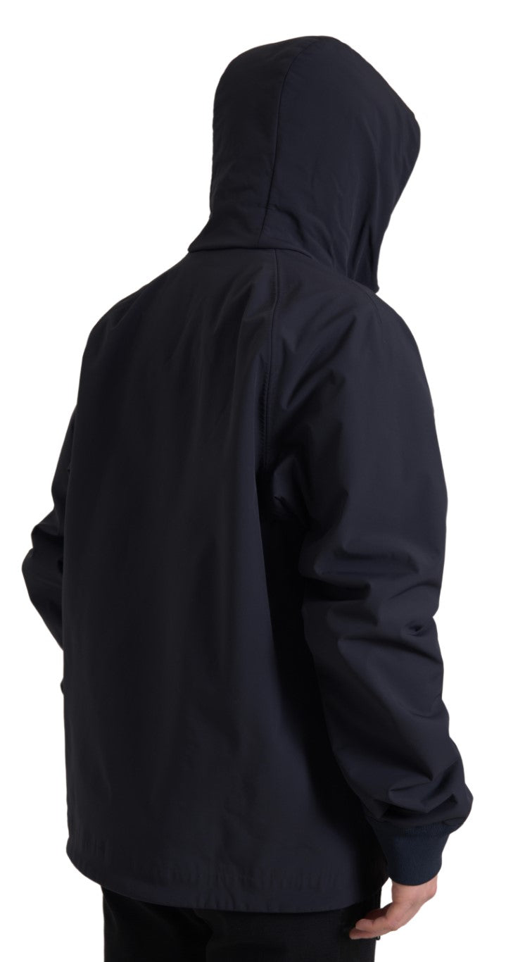 Dark Blue Hooded Wool Full Zip Men Jacket