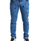 Blue Crystal Embellished Skinny Denim Jeans