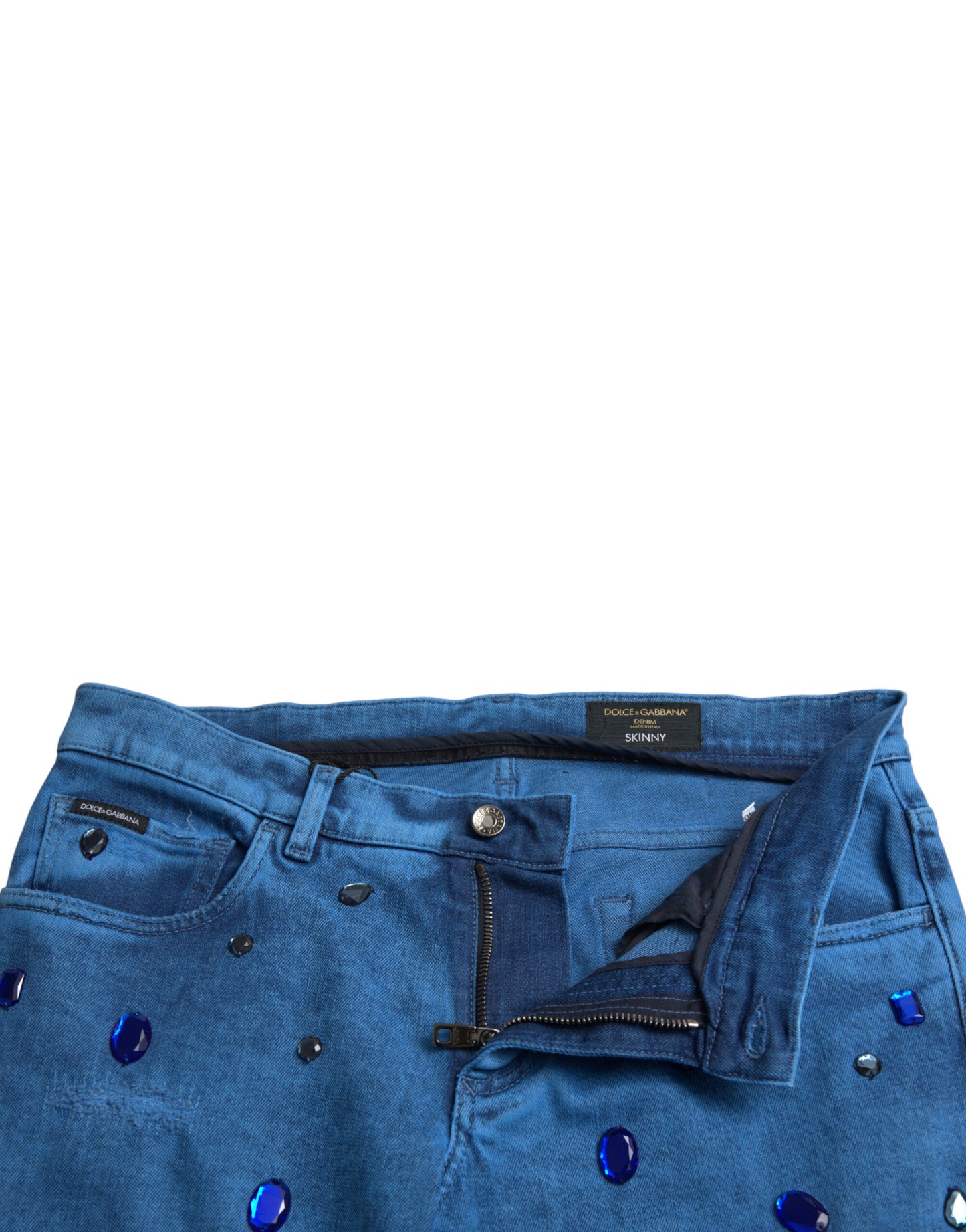 Blue Crystal Embellished Skinny Denim Jeans