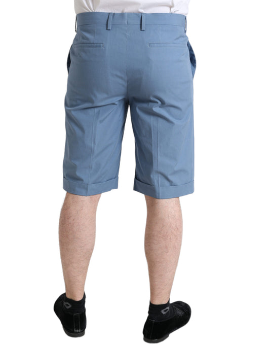 Sky Blue Cotton Folded Hem Men Bermuda Shorts