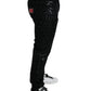 Black Silver Patterned Slim Cotton Jeans