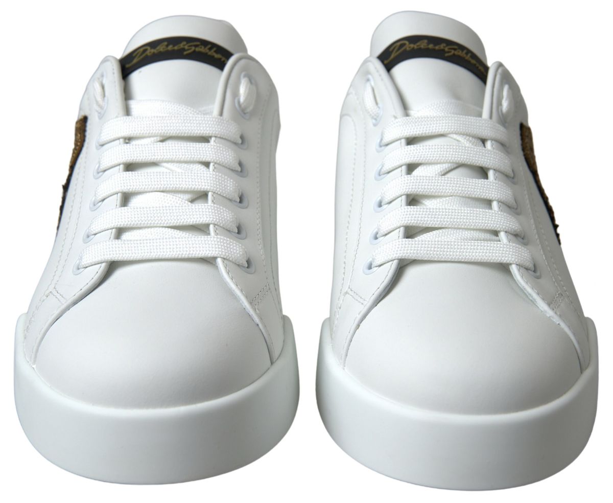 Dazzling Gold-Trimmed White Leather Sneakers