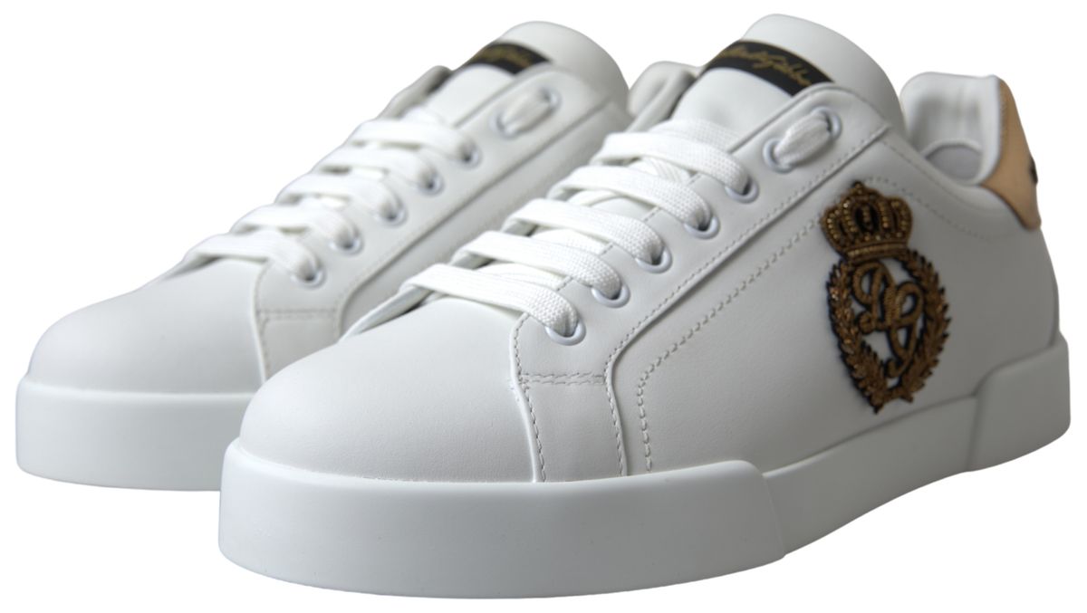 Dazzling Gold-Trimmed White Leather Sneakers