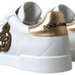 Dazzling Gold-Trimmed White Leather Sneakers