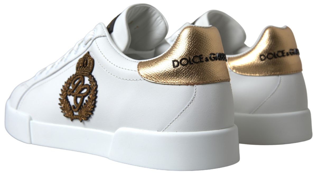 Dazzling Gold-Trimmed White Leather Sneakers