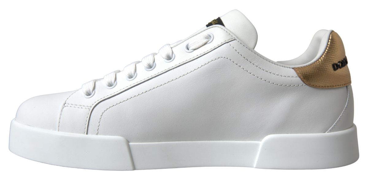 Dazzling Gold-Trimmed White Leather Sneakers