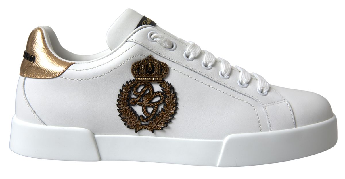 Dazzling Gold-Trimmed White Leather Sneakers