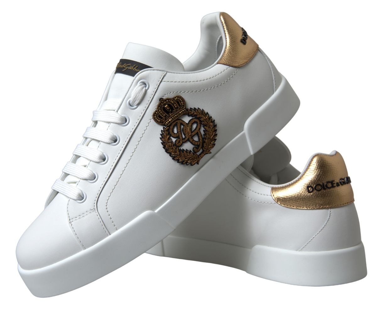 Dazzling Gold-Trimmed White Leather Sneakers