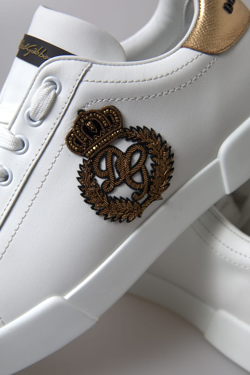 Dazzling Gold-Trimmed White Leather Sneakers