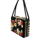 Black Floral Padlock Leather Crystal Velvet Clutch BOX Bag