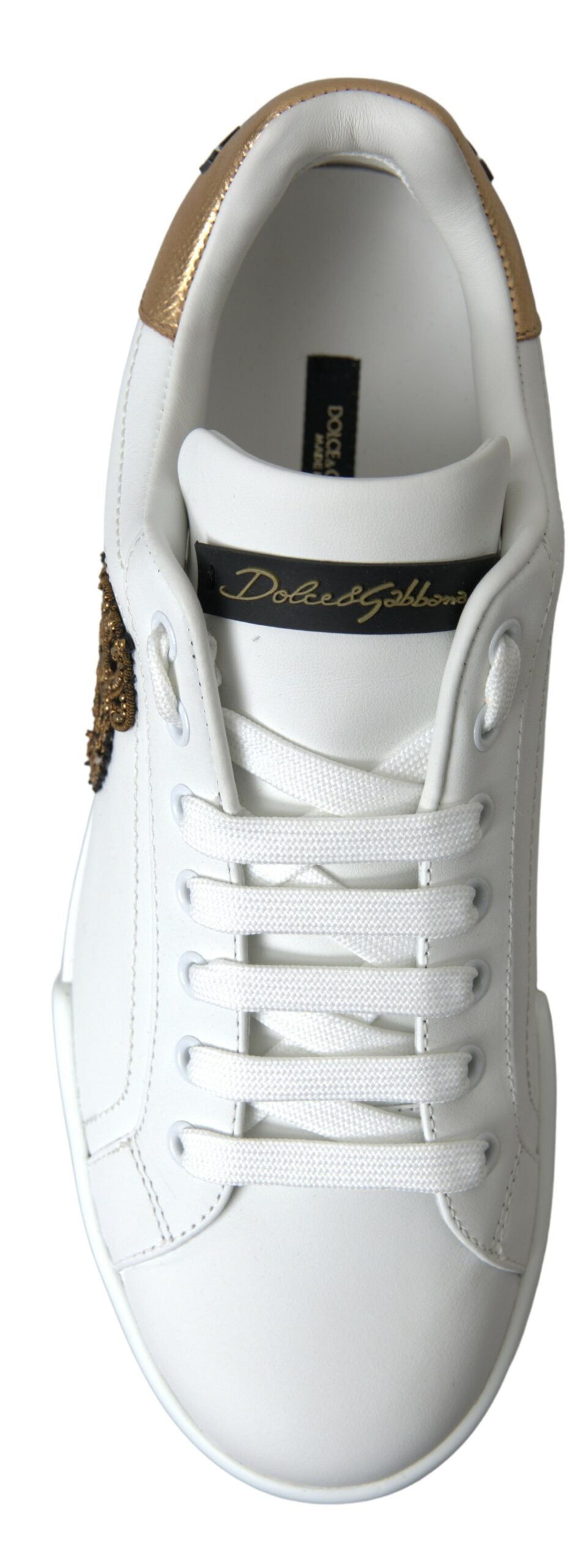 Dazzling Gold-Trimmed White Leather Sneakers