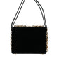 Black Floral Padlock Leather Crystal Velvet Clutch BOX Bag
