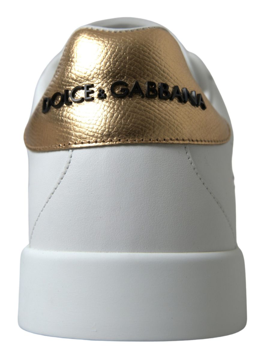 Dazzling Gold-Trimmed White Leather Sneakers