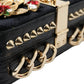 Black Floral Padlock Leather Crystal Velvet Clutch BOX Bag